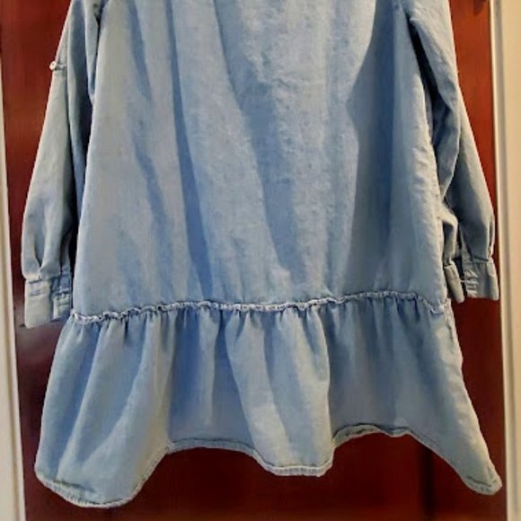M Light Blue Mazik Button Down Distressed Denim Shirt Dress/Tunic 100% Cotton - Picture 14 of 16